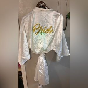Bride robe with Bride wedding dress hanger.